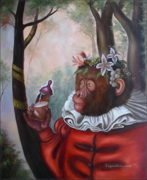 猿 Painting - 森の中の服の猿